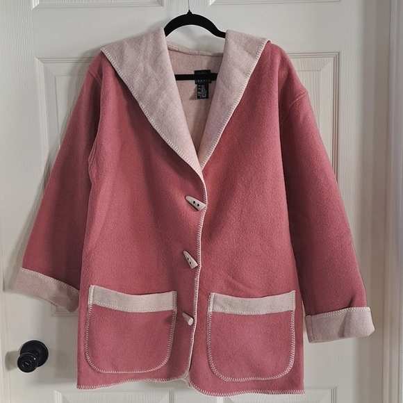 Boutique Europa Wool Blend Pink Cozy Comfy Lagenlook Hooded Jacket Coat - Picture 1 of 12